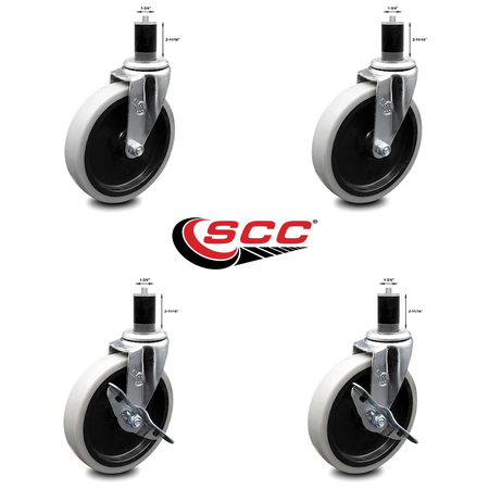 Service Caster 5 Inch Thermoplastic Wheel 1-3/5 Inch Expanding Stem Caster Set with 2 Brakes SCC-EX05S510-TPRS-134-2-SLB-2